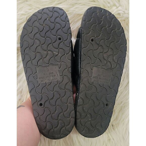 Solemates Sz 9 Slide On Double Padded Straps Sandals in Black Tan - Picture 7 of 9